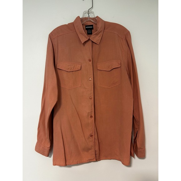 Notations Tops - Notations Silk Womens Large Terracotta Coral Button Down Long Sleeve Shirt